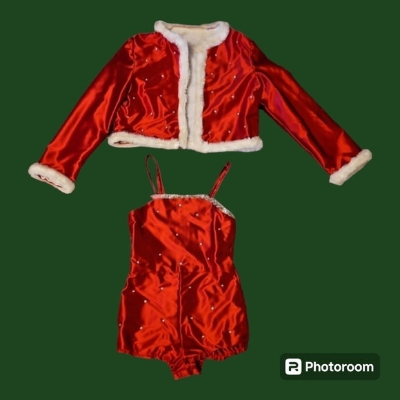 VTG 1960s HANDMADE Red Satin Rhinestone Faux Fur Valentine's Portrait Outfit - Picture 1 of 14